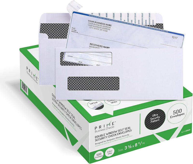 500 Self Seal Quickbooks Double Window Security Check Envelopes – for Business L