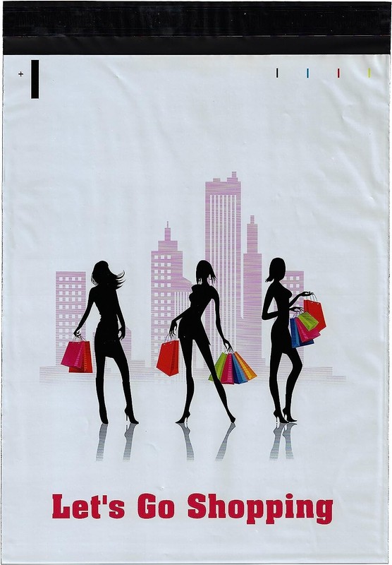 100 12×15.5 Bags Lets Go Shopping Designer Poly Mailers Envelopes Boutique Bags