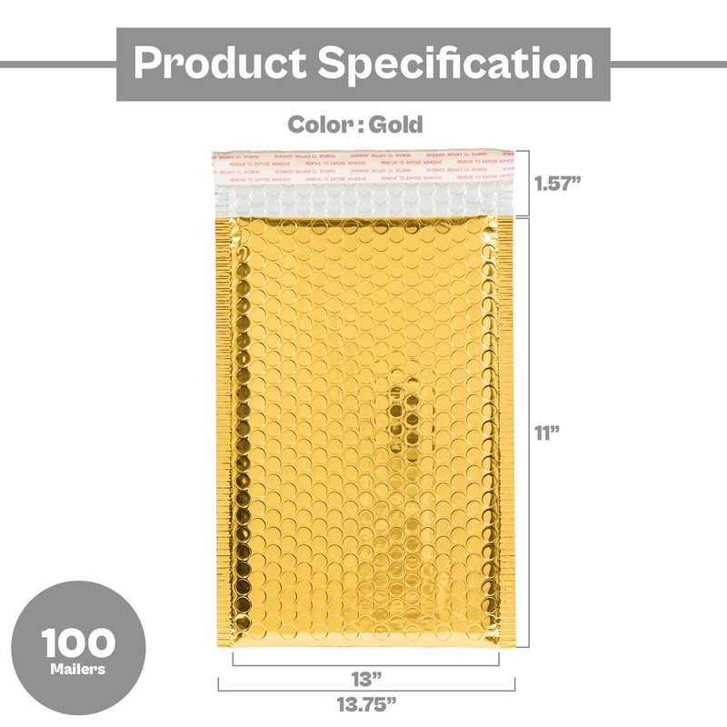 100 Pcs 13.75x11 Gold Glamour Metallic Poly Bubble Protective Mailers Envelopes gallery