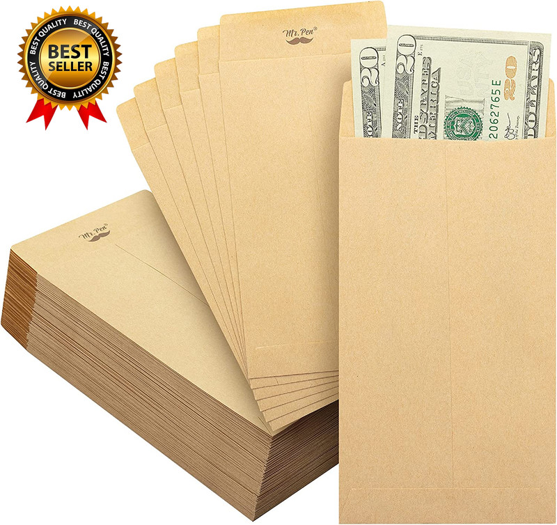 – Money Envelopes for Cash, 6.5″ X 3.5″, 100 Pack, Kraft Paper, Self-Adhesive Bu