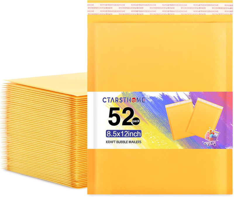 52Pack Yellow 8.5X12In Kraft Bubble Mailers Small Business Mailing Packages Self