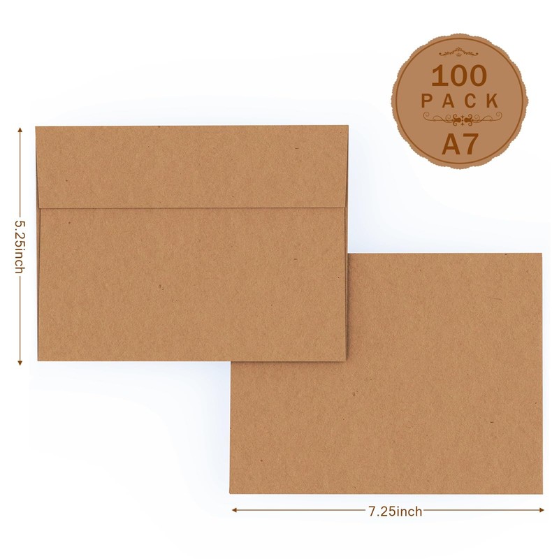A7 Brown Kraft Envelopes Self Seal 100 Pack 120 GSM，Goefun Printable 5x7 gallery