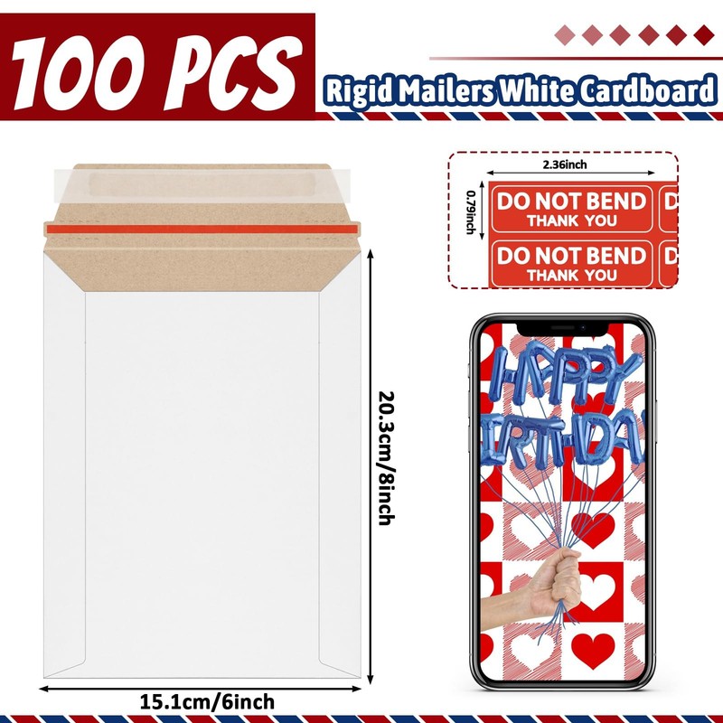 100 Pack Rigid Mailers 6x8 Inch Self Seal Document Mailers, Protective Flat C... gallery