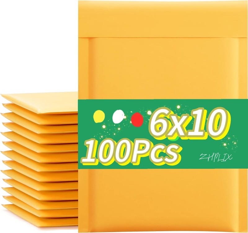 Kraft Bubble Mailers 6X10″100Pack Usable Size 6X9In,Self Seal Strong Adhesive Sh