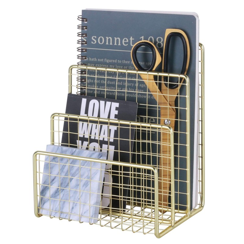 Geiornzer 3 Slots Letter Holder, Metal Multifunctional File Holder for Gold