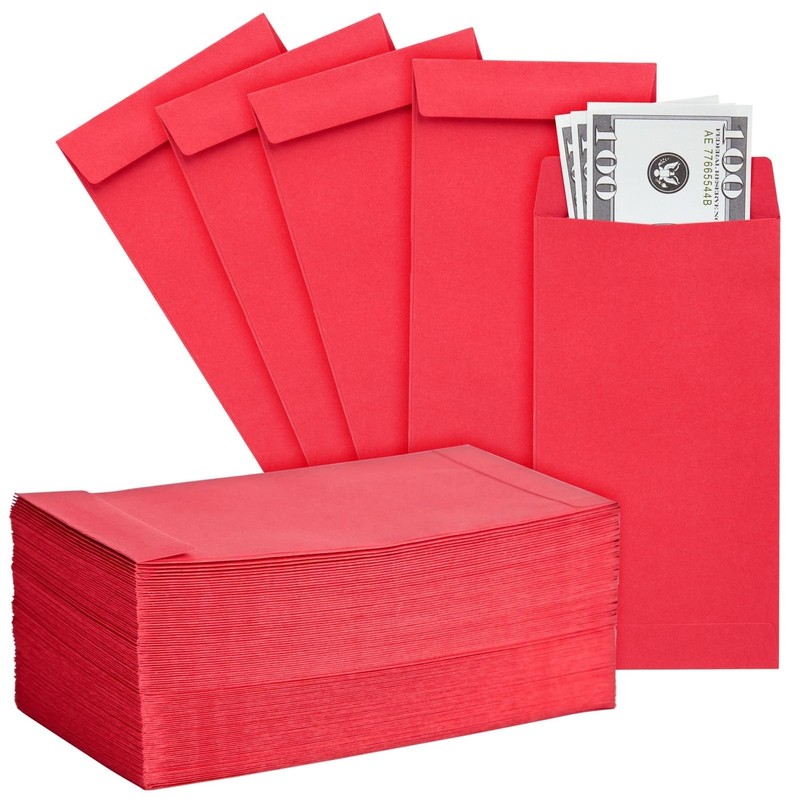 Red Paper Money Cash Coins Small Card Offering Envelopes 3.5×6.5 In 100 PCS