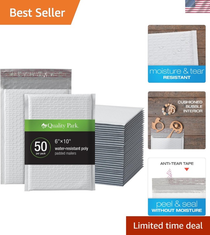 Water Resistant 6 x 9 Poly Bubble Mailers – 50 Self-Seal Safe Shipping Envelopes