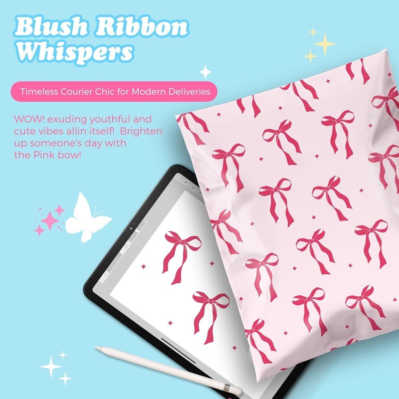 50Pcs Stylish Self-Seal Poly Mailers 10x13 Inch for Small Business - Pink Bows gallery
