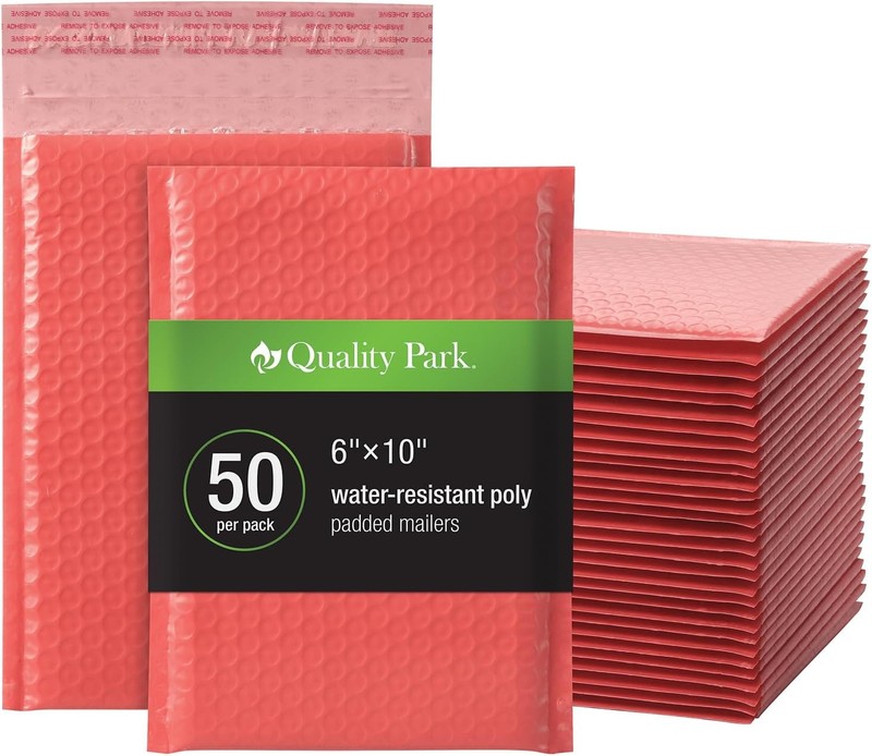 Quality Park Bubble Mailers, 6 x 9 Shipping Envelopes, Water Resistant Coral Pol