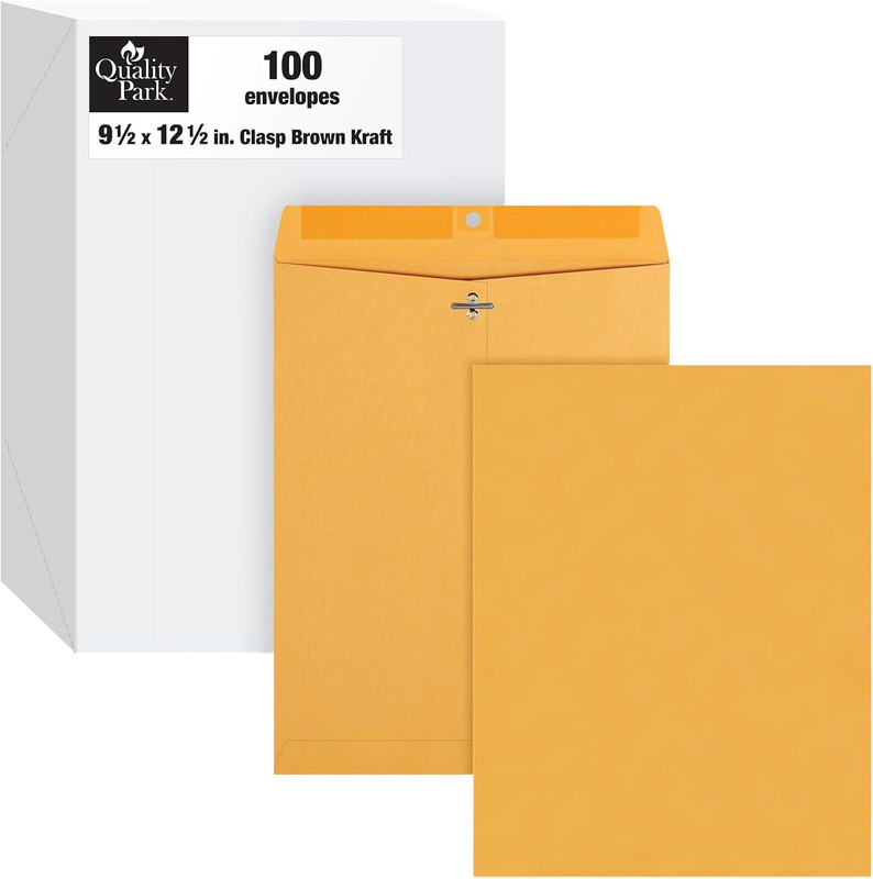 9-1/2" X 12-1/2" Clasp Envelopes, Brown Kraft, Gummed Flap, 100/Box (QUA37793) gallery