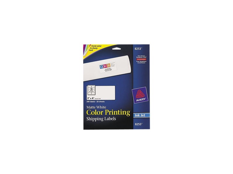 Avery Color Printing Labels, Sure Feed Technology, Permanent Adhesive, Matte, 2.