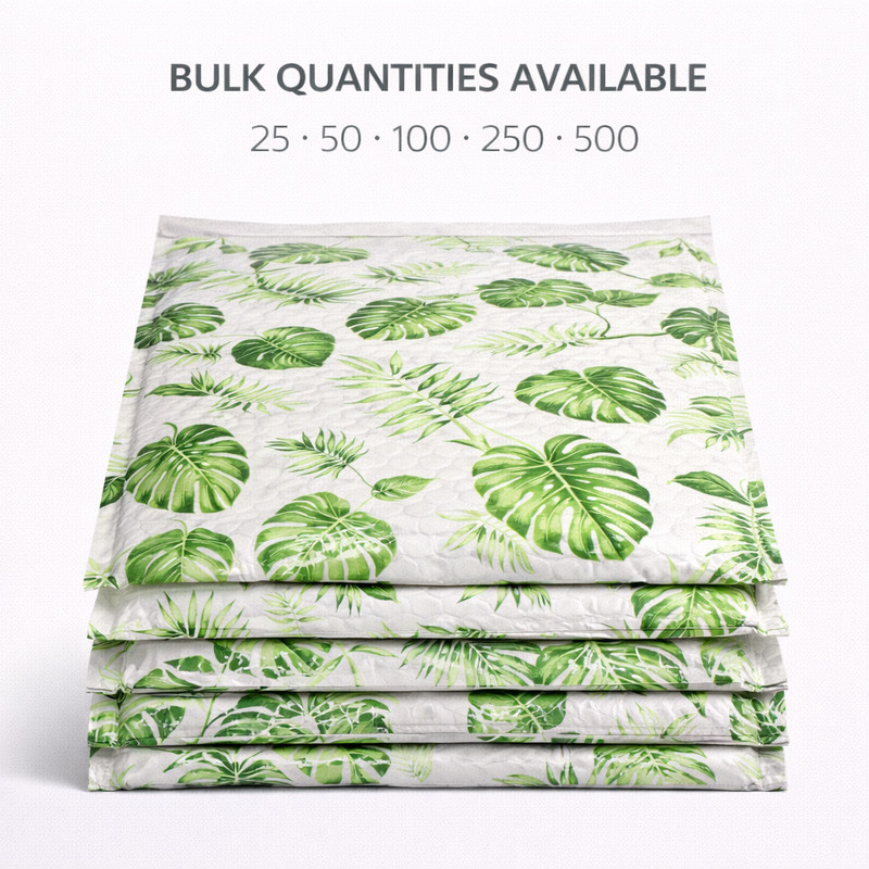 6.5x10 Banana Leaves Poly Bubble Mailers Padded Envelopes Green Leaf Print Bulk gallery