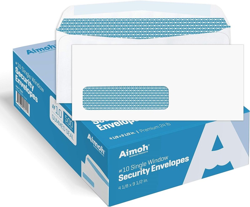 #10 Single Left Window Security Tinted Envelopes, Gummed Closure, Size 4-1/8 X
