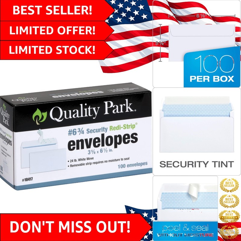 Self-Seal 3-5/8 x 6-1/2 Security Envelopes – 100 Pack, Professional Standard