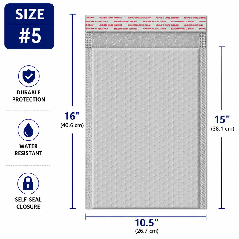 10.5″ x 15″ Waterproof Bubble Mailers Gray Poly Shipping Envelopes Self Adhesive