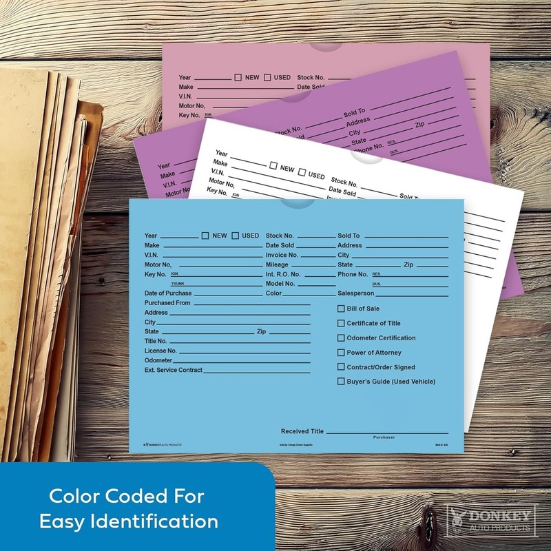 Printed Vehicle Deal Envelopes 9x12 Deal Jackets 100 shrink wrapped Blue gallery