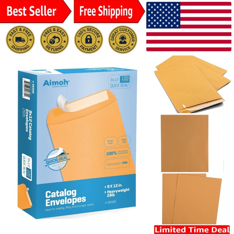 9 X 12 Self-Seal Brown Kraft Catalog Mailing Envelopes – 28lb – 100 Count, 9x…