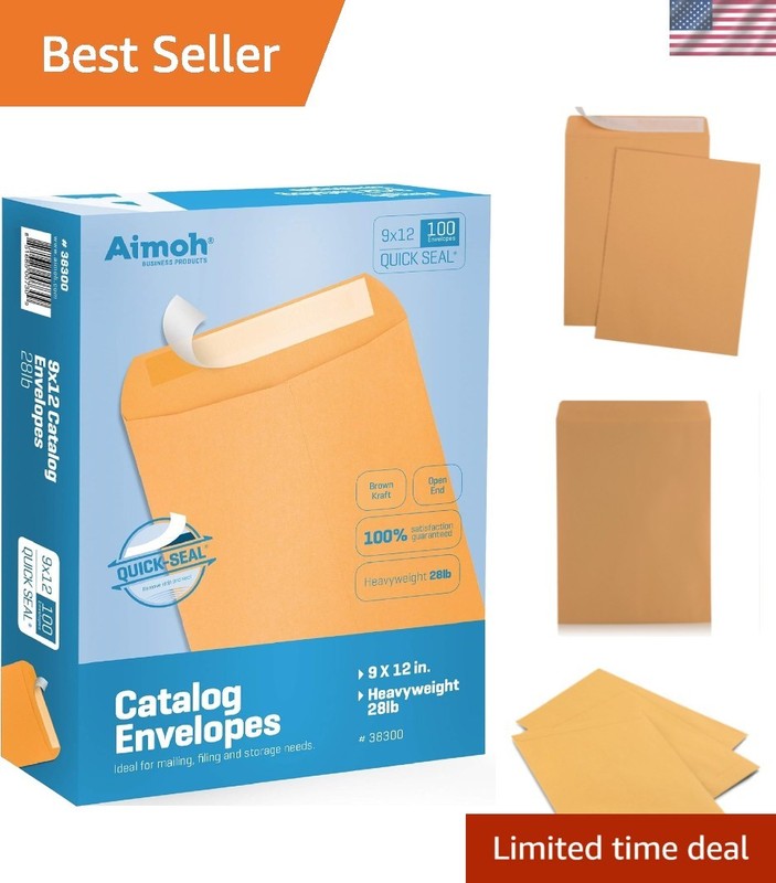 28lb Brown Kraft Catalog Envelopes – 9×12 Self-Seal Closure, 100 Count Supply