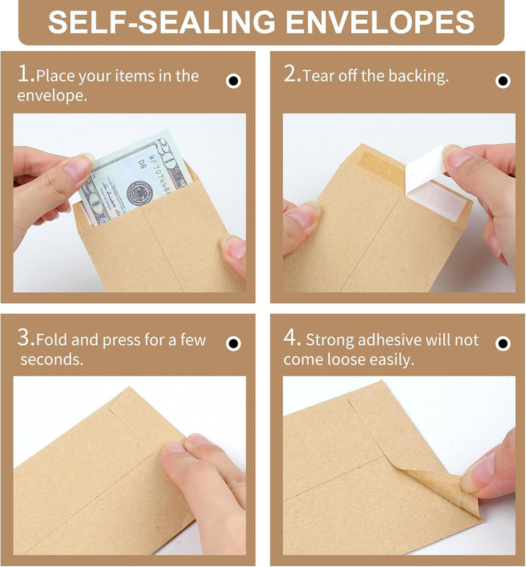Joyberg 120 PCS Money Envelopes for Cash Kraft Paper, 6.5”X3.2” Small Cash Envel gallery