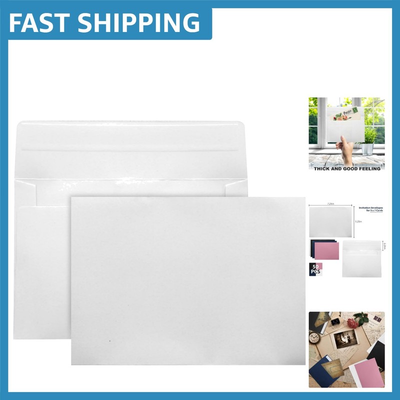 Durable 50 Pack A7 White Self-Sealing Envelopes – Perfect for Weddings & Cards