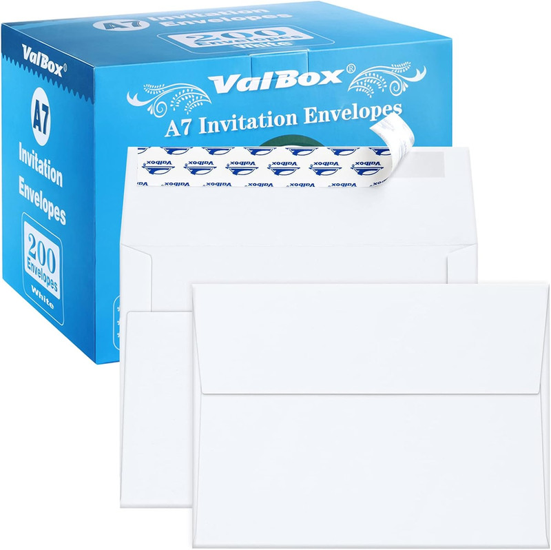 200 Qty A7 Invitation Envelopes 5 X 7, 120GSM White Kraft Paper Envelopes for 5X