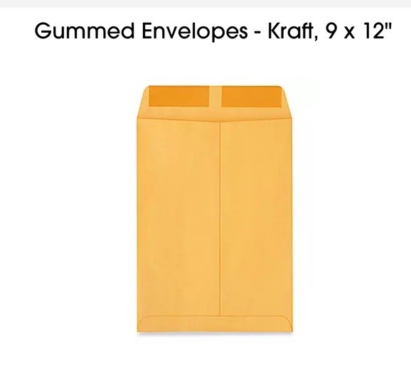 25 Count Gummed Envelopes 9”x12” Kraft Shipping Mailing Business Manila Uline
