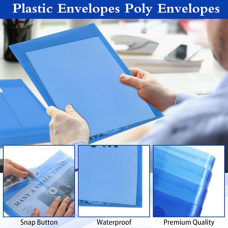 Doce sobres plastico boton cuerda expandible poliester carpeta tamano carta A4 gallery