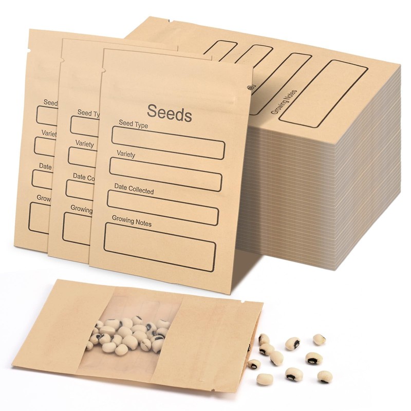 100 Pack Small Resealable Seed Envelopes with Clear Window, 3.15 x 4.72 Inch