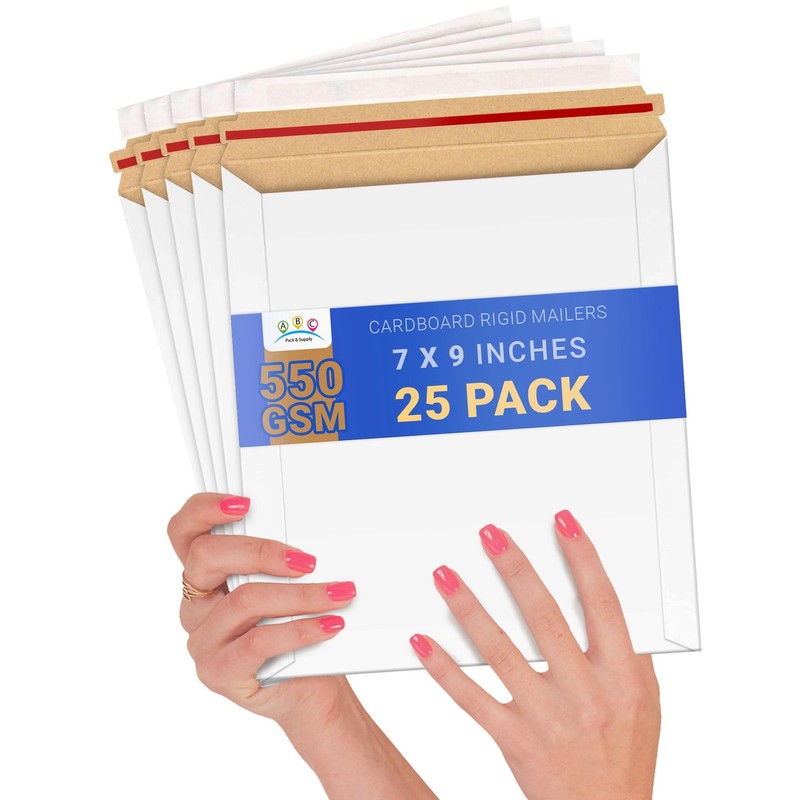Rigid Mailers 7 x 9 Inch, White Cardboard Envelopes, Seal Tear Strip, 550 GSM…