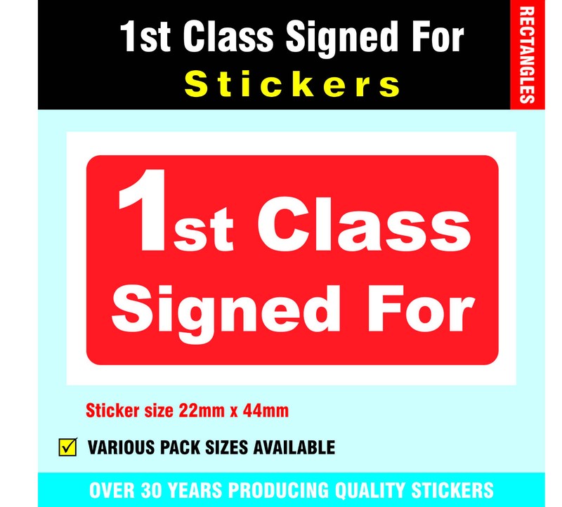 Pack of 1000 Bright Red ‘1st Class Signed For’ Postal Stickers Labels 22 x 44mm