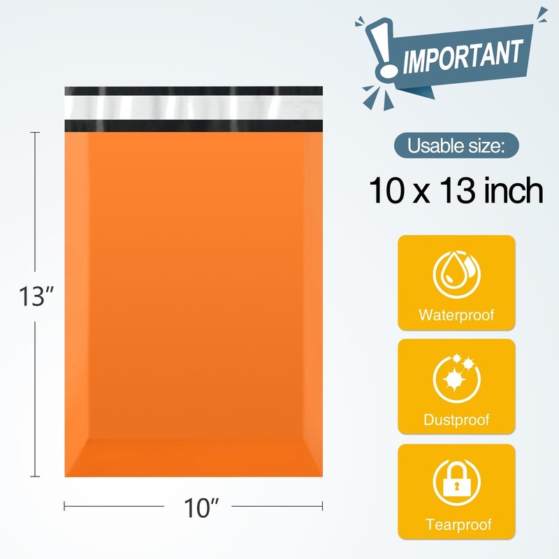 Orange Waterproof Tear Proof Poly Mailers Self Seal Bags 10x13 Inch 200 PCS gallery