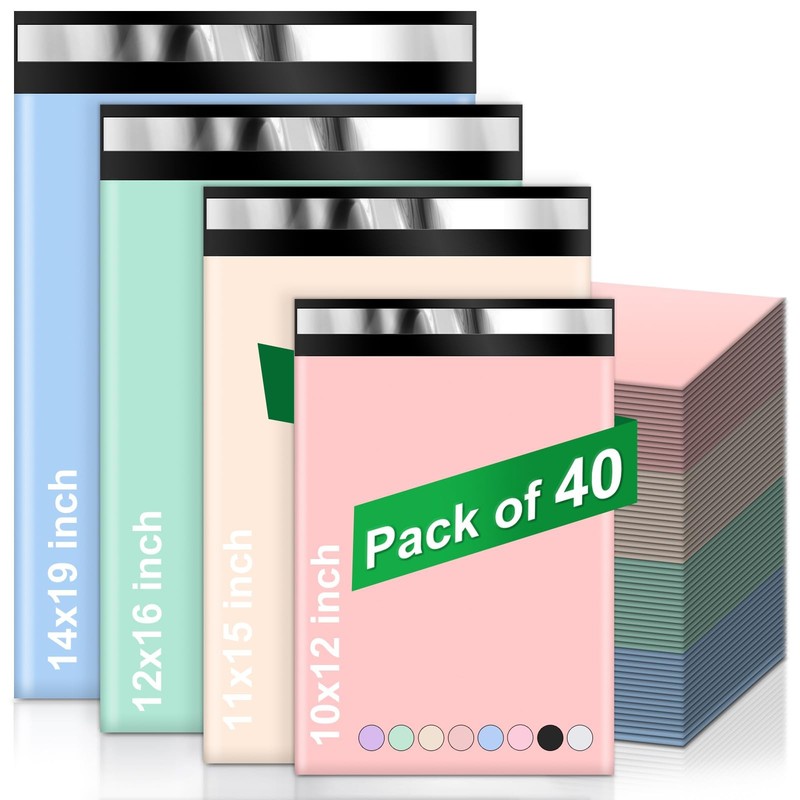 Multi Size Poly Mailers Variety Pack(10 Each: 14×19,12×15,11×15,10×13), 40Pac…