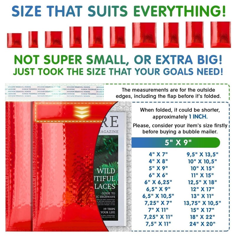 25 - 5" x 9" Red Metallic Bubble Mailers Opaque Mail Bubble Envelopes gallery
