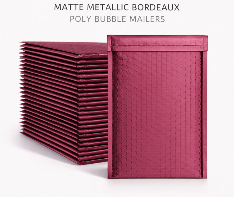 500 Matte Metallic Bordeaux Poly Bubble Mailers #000 4×8 Padded Envelopes