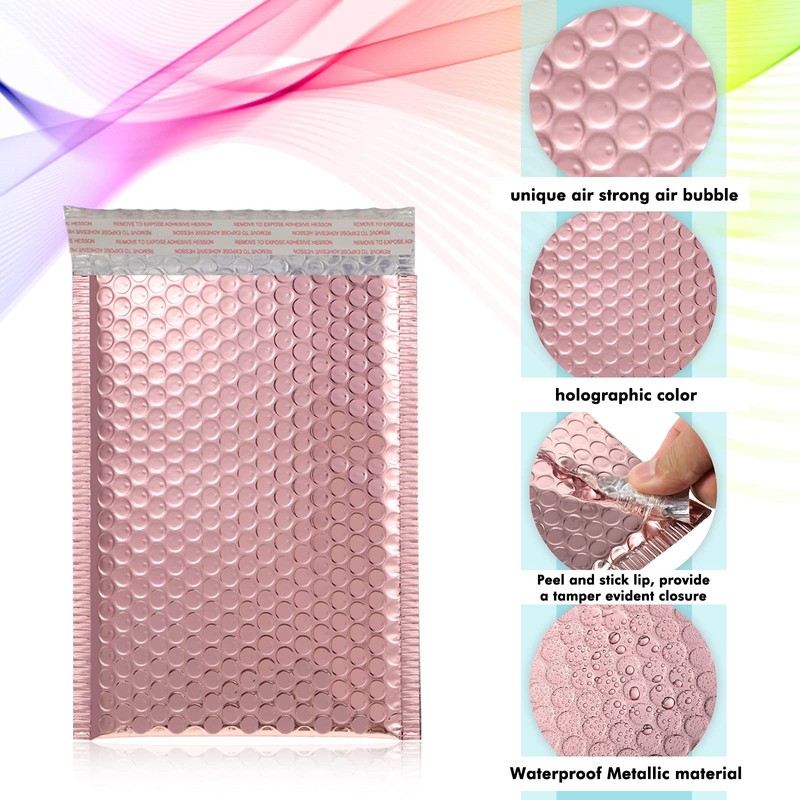 50 Pieces Bubble Mailers 3 Sizes Self Seal Adhesive Poly One Size, Rose Gold gallery