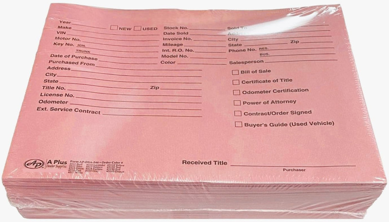 A plus Paper Printed Vehicle Dealer Envelopes 9X12 Deal Jackets (100 Shrink Wrap gallery