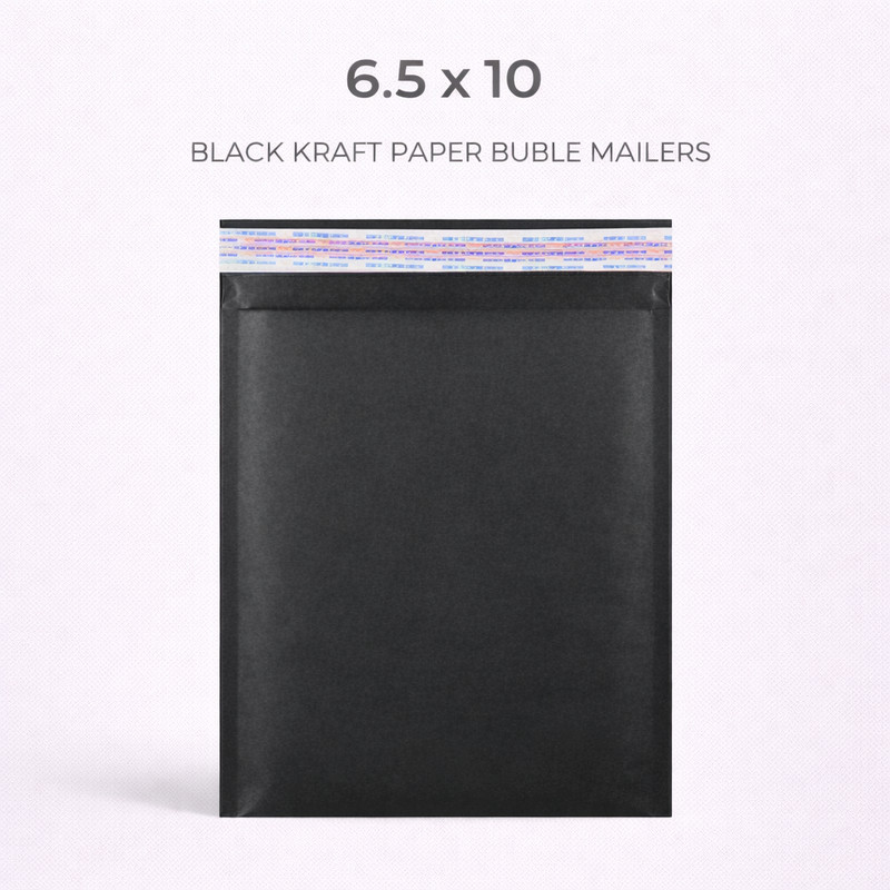 Kraft-Air Black Kraft Paper Bubble Mailers 6.5×10 (Inside 6.5×9) Peel & Seal