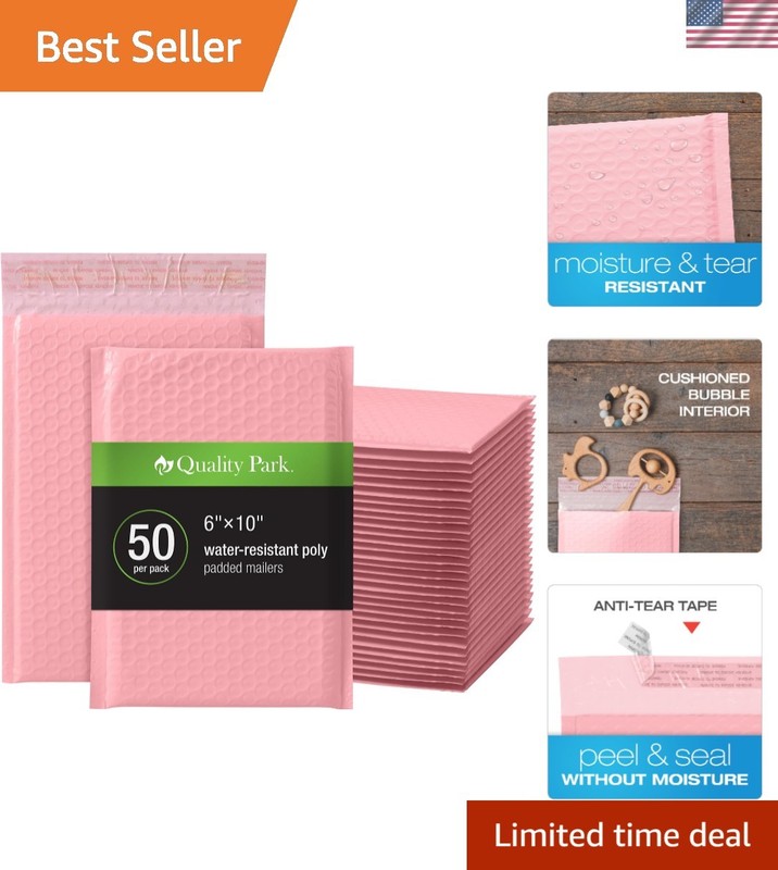 Vibrant Pink Bubble Mailers 6×9 – Pack of 50 Moisture Resistant Padded Envelopes