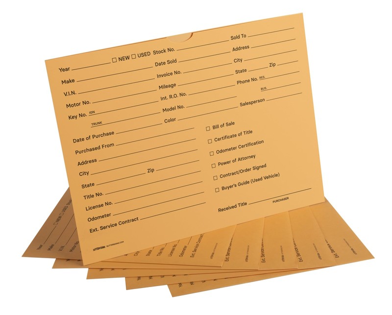 100 Pack 9×12 Deal Jackets, Heavy Duty Vehicle Deal Envelopes, Auto Dealer