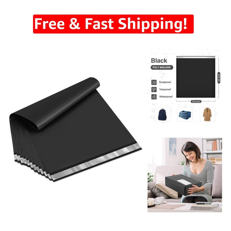 50 Pack 24×24 Inch Black Poly Mailers – Extra Large Self-Seal Shipping Bags
