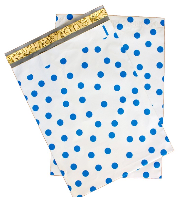 10″ x 13″ Blue|Pink|Teal|Purple Polka-Dot Flat Poly Business Mailers (200 Pack)