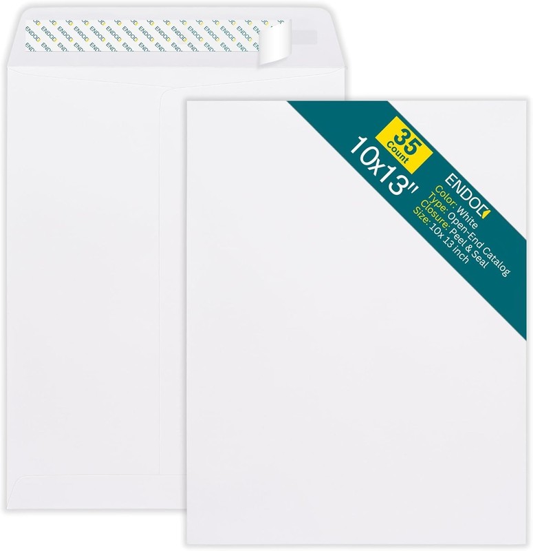 10×13 Envelopes Self Seal – 35 Pack – Open End White Mailing Envelopes for Catal