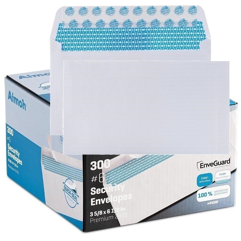 Aimoh 300 Security Tinted Self-Seal Envelopes – No Window, Size 3-5/8 X 6-…