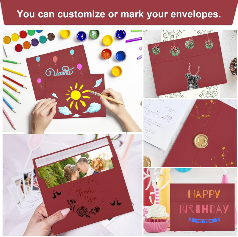 50 Packs Wine Red 5x7 Envelopes 5x7, Deep Red Color A7 Envelopes, Burgundy Invit gallery