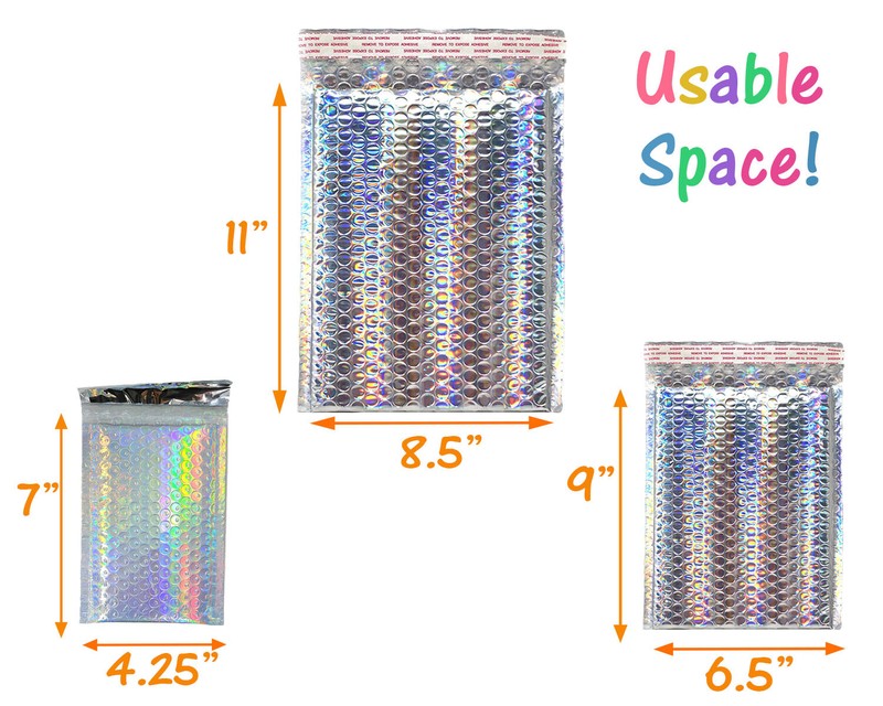 3 Sizes, 4x8, 6X10, 8X12 Assorted Combo Pack Padded Metallic Bubble Mailers Poly gallery