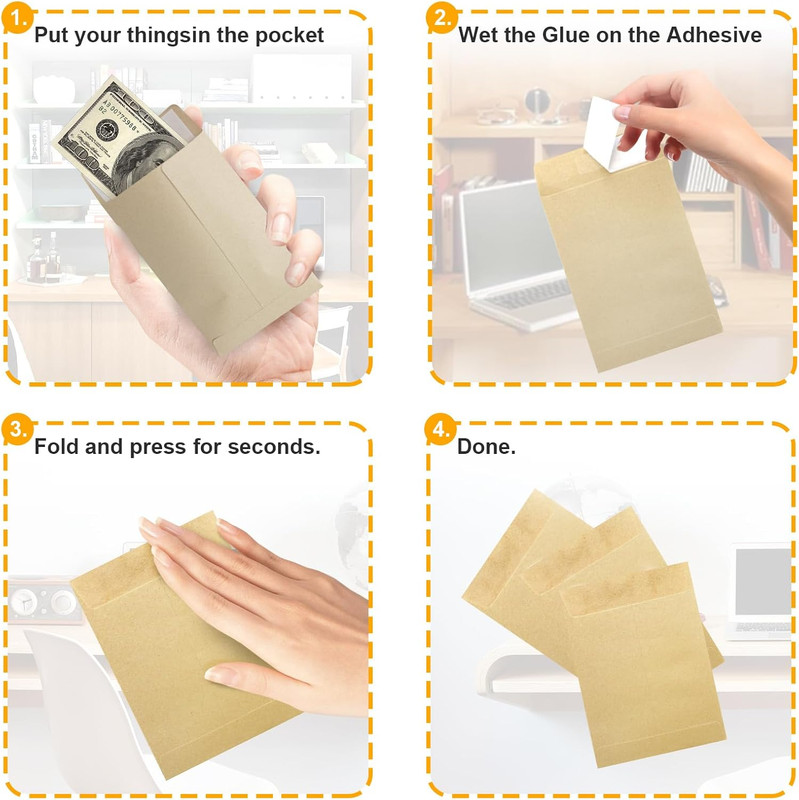 100 Pack Kraft Small Coin Envelopes, 3.23"4.53", Brown, Fully Sealed Seed Envelo gallery