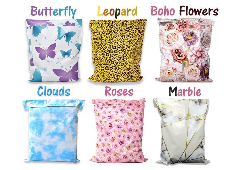 14×17 Inch Poly Mailers Butterfly, Marble Tile, Clouds, Leopard, Roses, Flowers