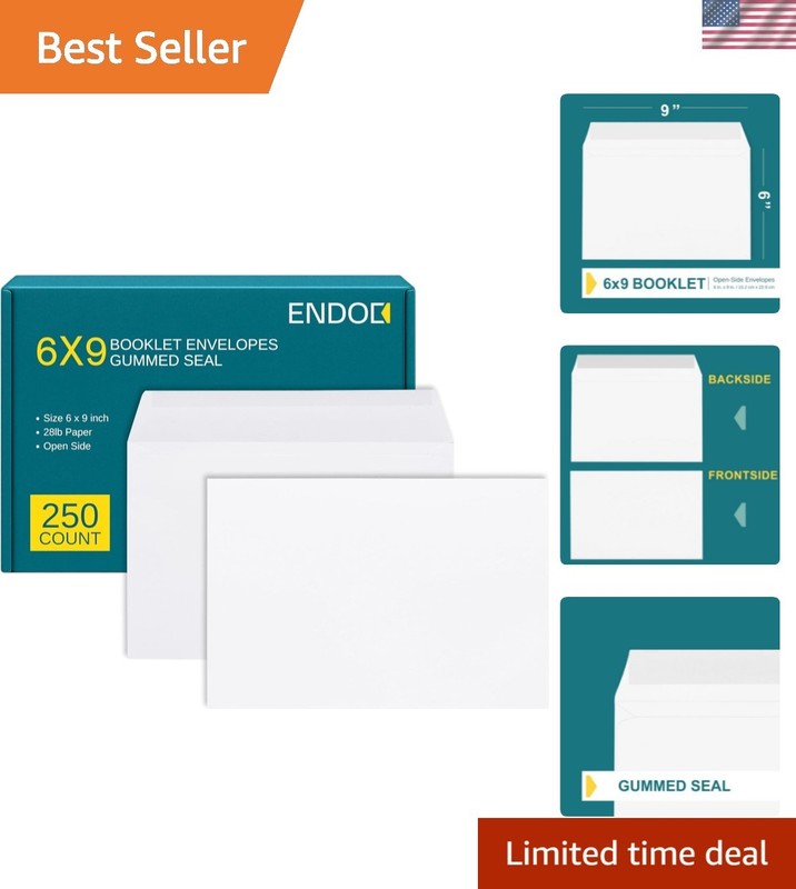 6×9 Booklet Envelopes – Bulk 250 Pack with Gummed Seal for Secure Mailing