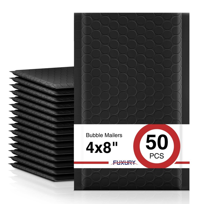 Fuxury Bubble Mailers 4x8 Inch 50Pcs Black Envelopes, 4x8" 50PC,
