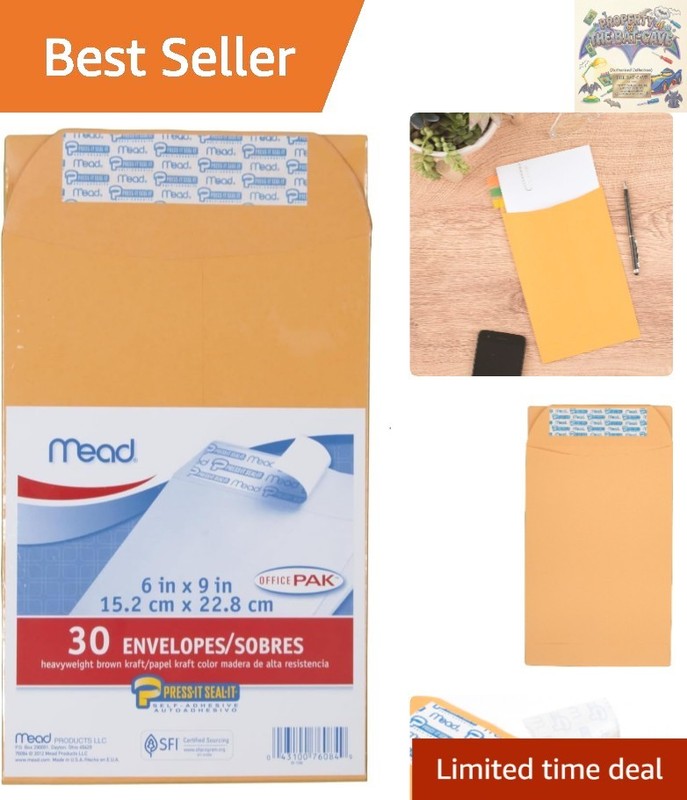 Secure Letter Size Mailing Envelopes, 6″ x 9″, Self-Seal, 30 Count – Kraft Paper